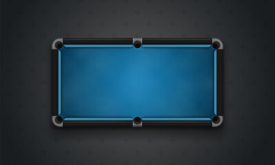 Obraz premium Billiard table with blue cloth on dark background. Empty pool table top view. Vector illustration.