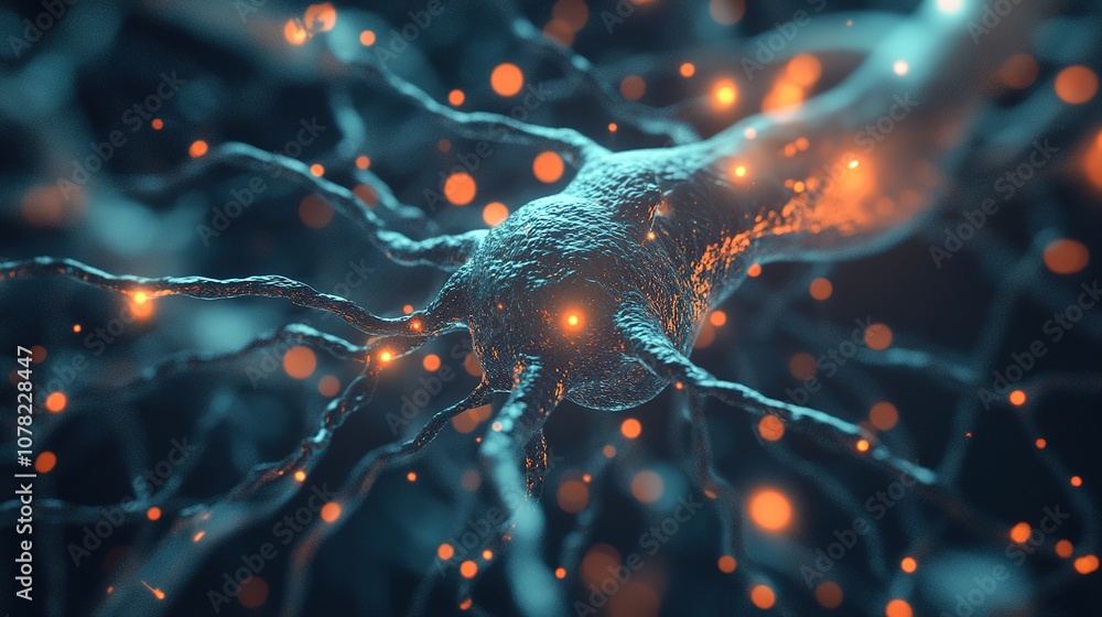 Aufkleber blue neuron with glowing synapses in a neural network