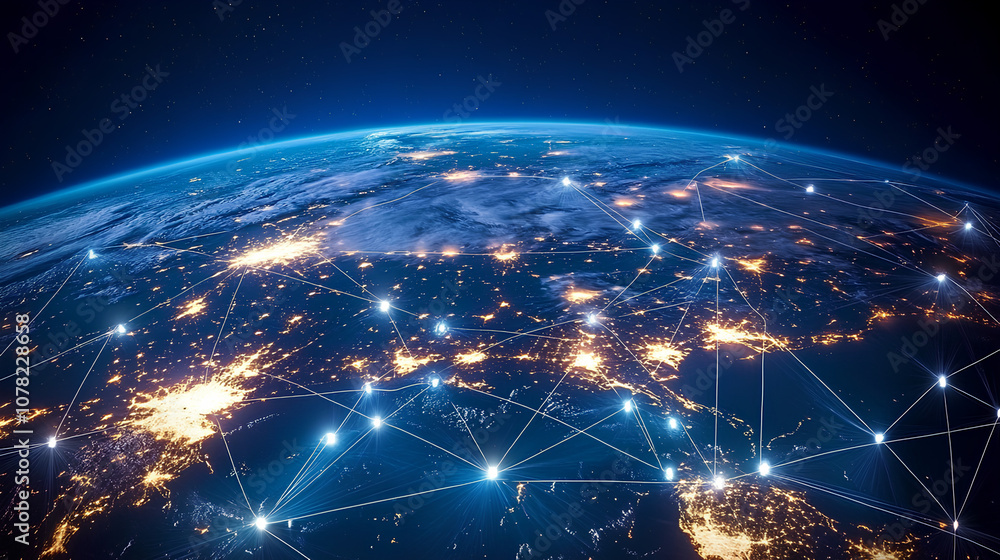 Aufkleber global communication network concept with interconnected business nodes and human resources collabor