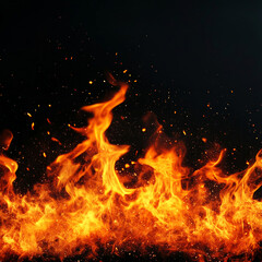 Flame and fire on a black background, captivating and dynamic visual display.