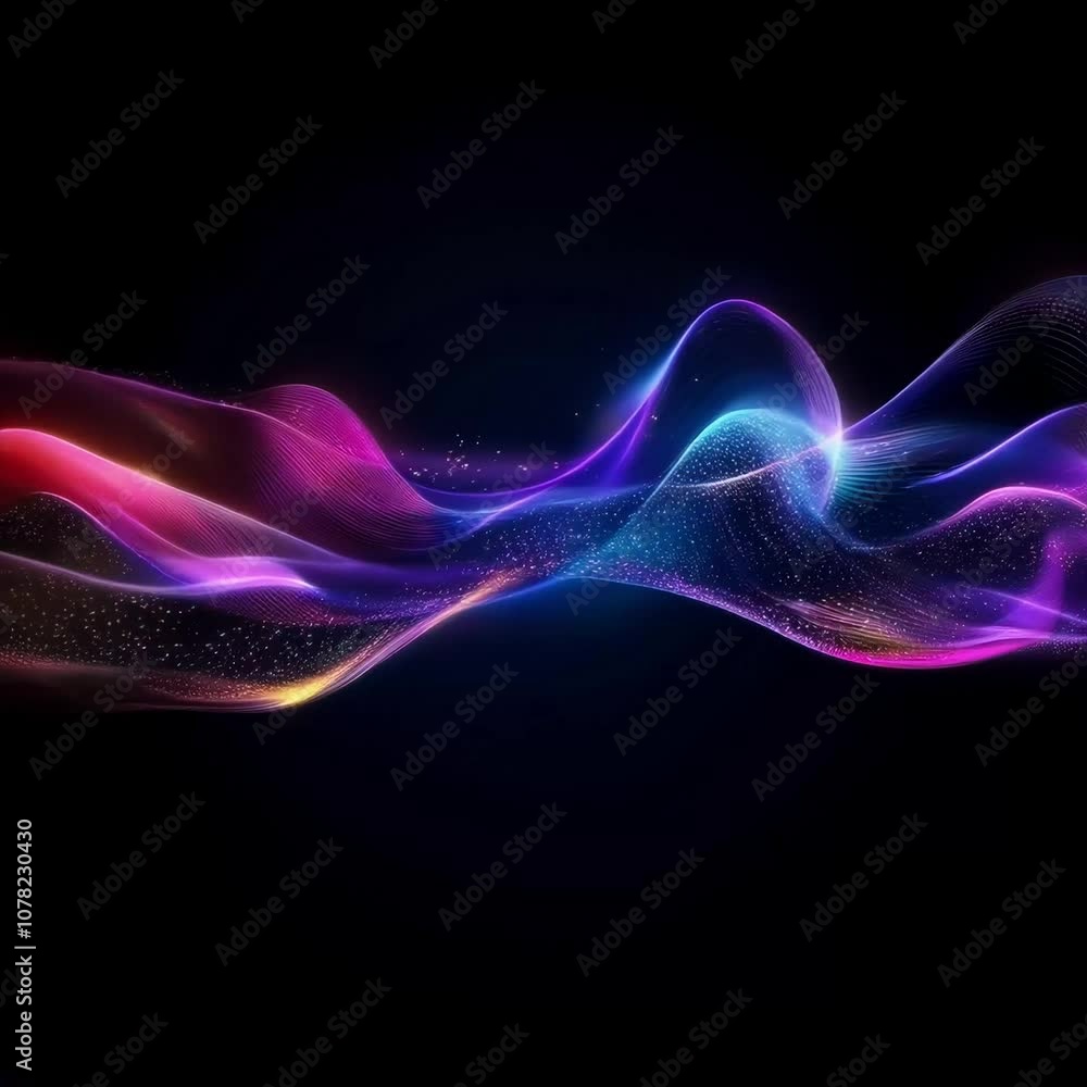 Poster colorful abstract waves on a dark background representing energy and motion in a dynamic digital art