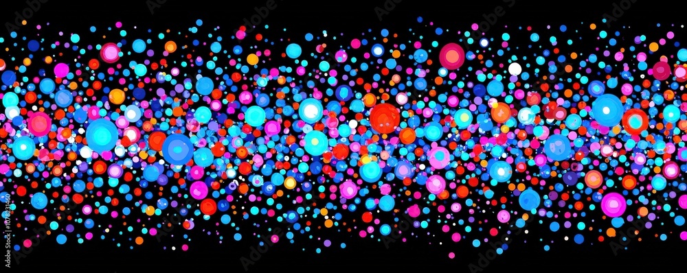 Poster Colorful Abstract Background with Vibrant Dots and Circular Patterns on a Black Backdrop for Creative and Graphic Design Projects