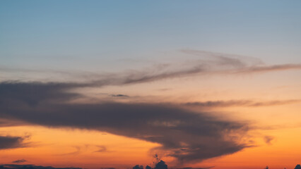 Scenery of the sky gradient from blue to orange sunrise over the valley at Doi Luang, Chiang Dao, Chiang Mai, Thailand.