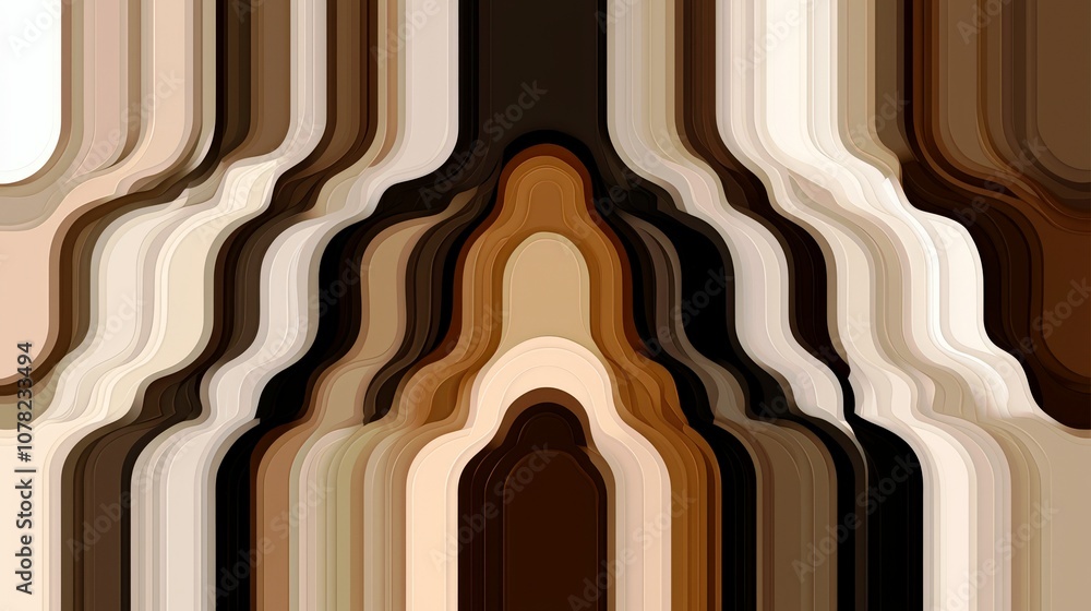 Poster abstract composition of wavy lines and curves in earthy tones creating a unique visual experience fo