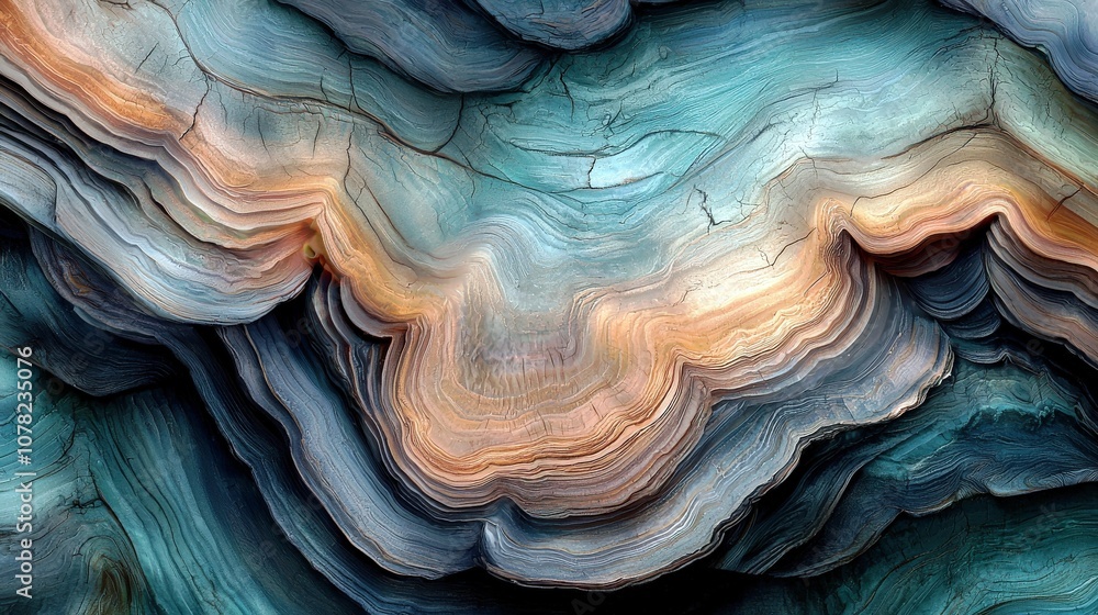 Poster abstract blue and brown layered textures with cracks and smooth curves ideal for background or artis