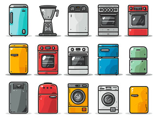 Set of household appliances icons. Vector illustration in flat design style.