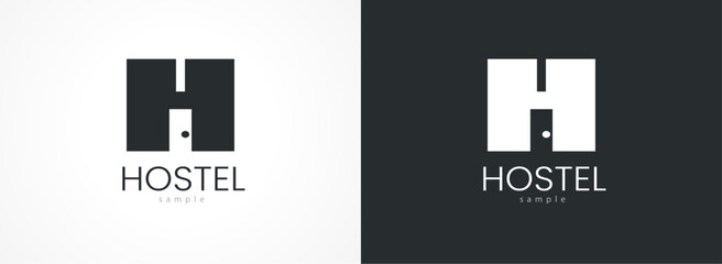 Hostel Logo vector template emblem, silhouette letter H
