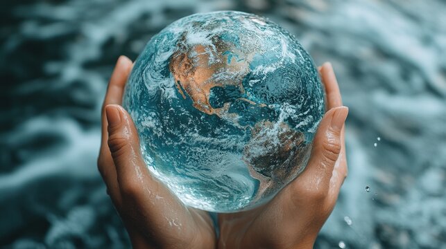 Global initiatives for clean water accessibility and management, solid color background - Powered by Adobe