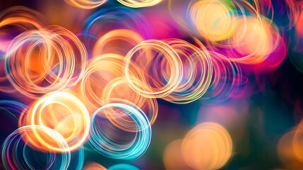 Glowing circular light patterns spinning in fluid motion with digital gradient effects.