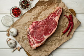 Raw beef meat on a light table. Fresh raw meat