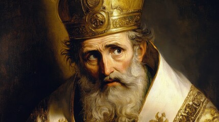 Historical portrait of a religious figure in ornate bishop attire