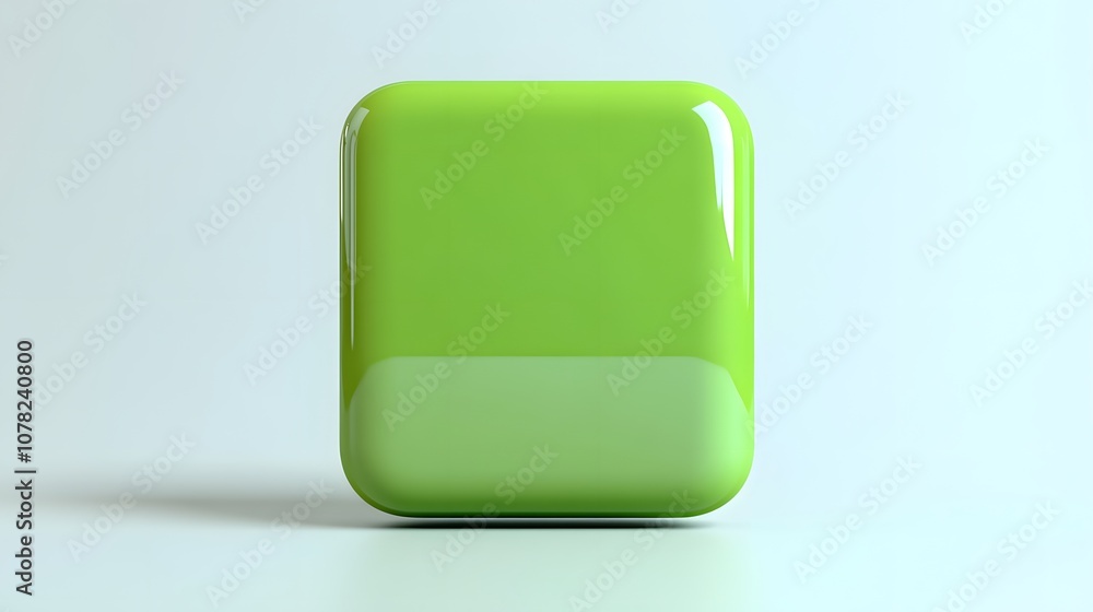 Poster blank mobile application icon, button - green square with round corners. 3d rendering, white backgro