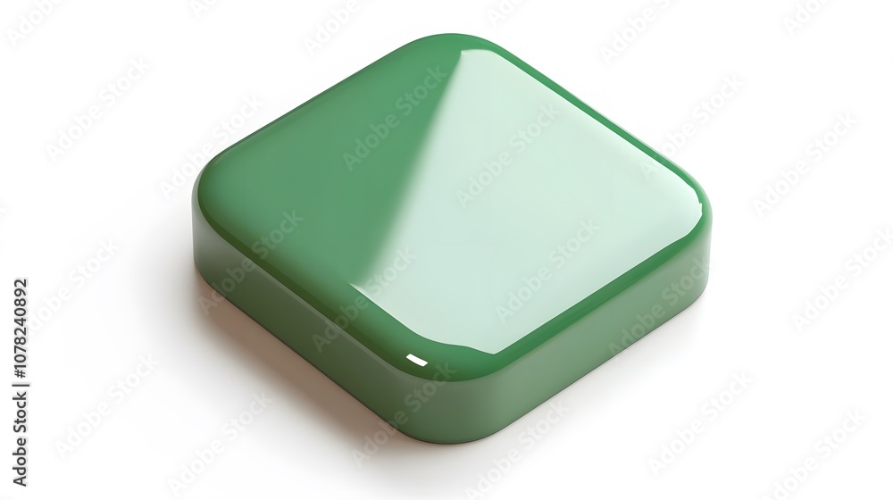 Poster blank mobile application icon, button - green square with round corners. 3d rendering, white backgro