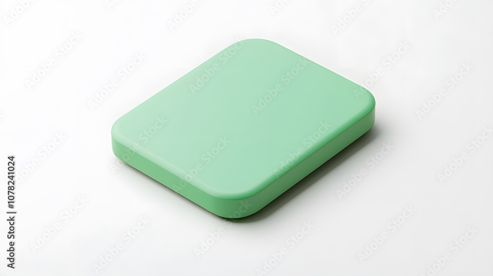 Poster blank mobile application icon, button - green square with round corners. 3d rendering, white backgro