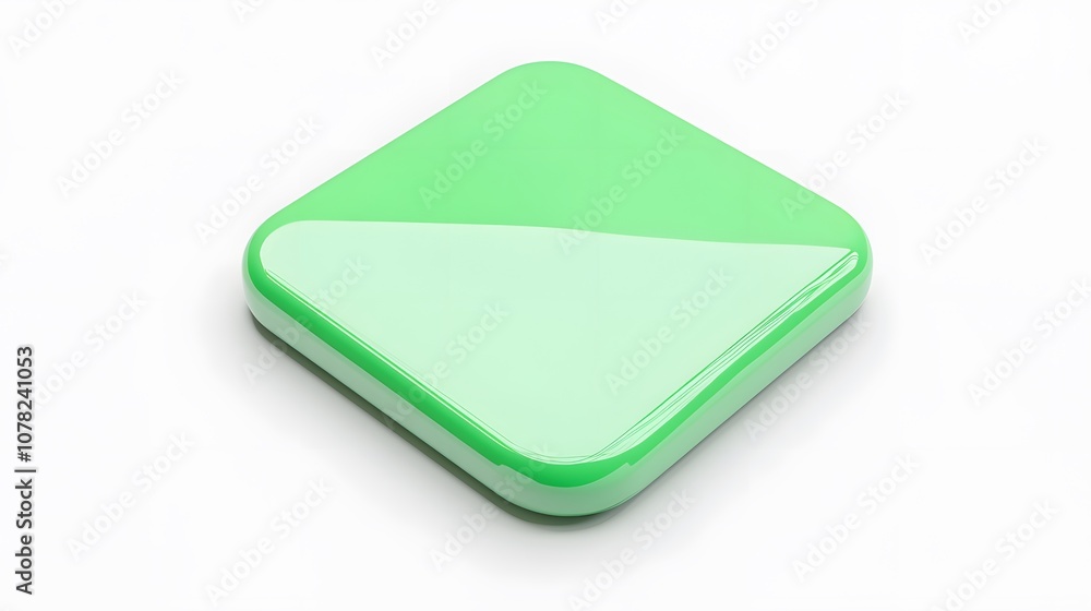Aufkleber blank mobile application icon, button - green square with round corners. 3d rendering, white backgro