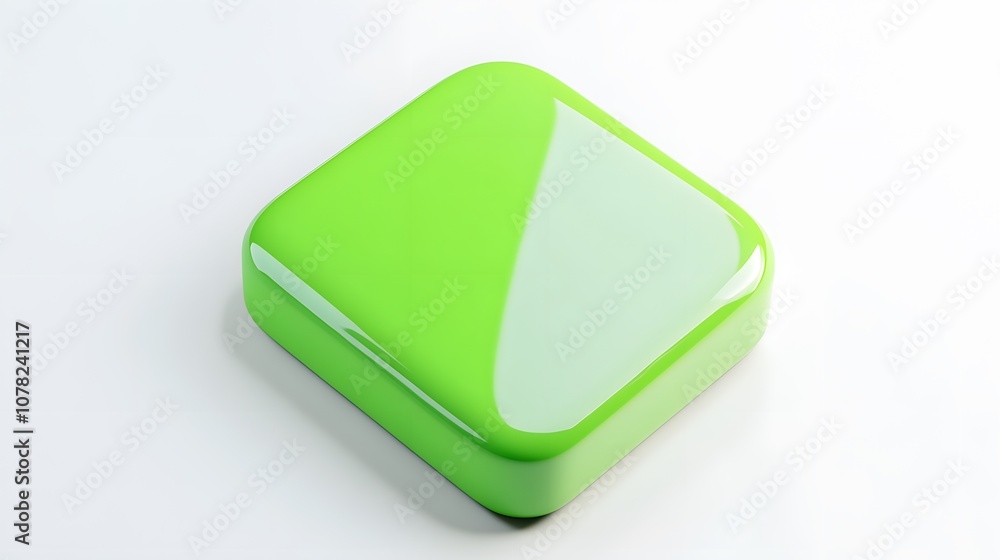 Poster blank mobile application icon, button - green square with round corners. 3d rendering, white backgro