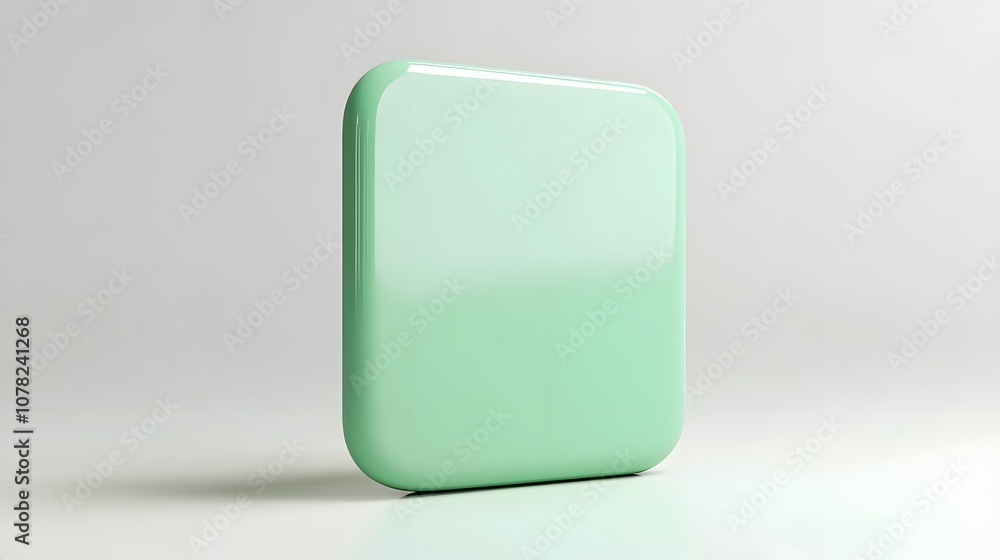 Poster blank mobile application icon, button - green square with round corners. 3d rendering, white backgro