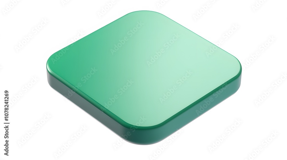 Aufkleber blank mobile application icon, button - green square with round corners. 3d rendering, white backgro