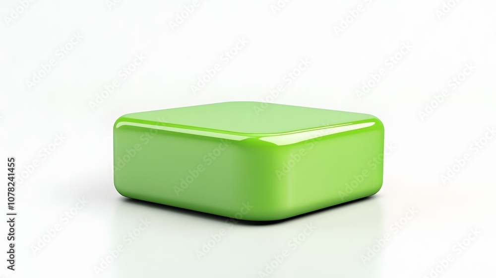Poster blank mobile application icon, button - green square with round corners. 3d rendering, white backgro