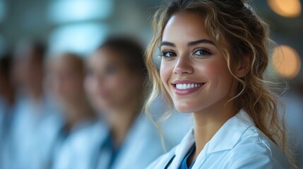 Fototapeta premium A smiling medical professional in a clinical setting.
