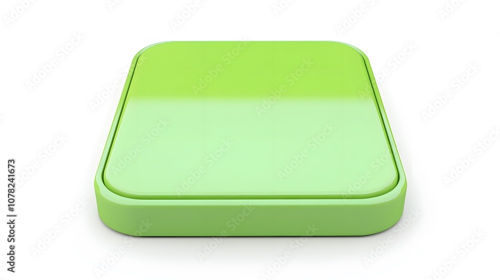 Poster blank mobile application icon, button - green square with round corners. 3d rendering, white backgro