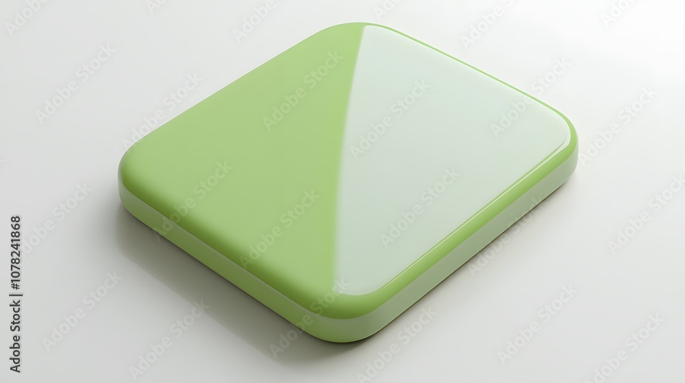 Poster blank mobile application icon, button - green square with round corners. 3d rendering, white backgro