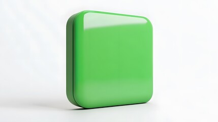 Blank Mobile application icon, button - green square with round corners. 3d rendering, white background