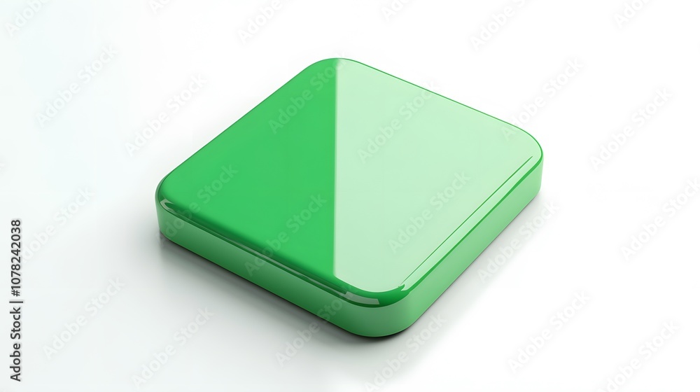 Poster blank mobile application icon, button - green square with round corners. 3d rendering, white backgro