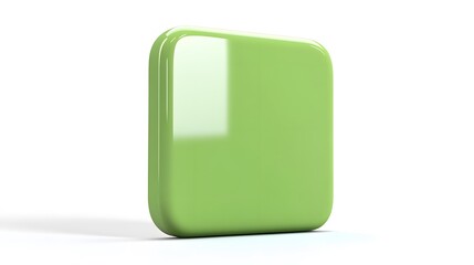 Blank Mobile application icon, button - green square with round corners. 3d rendering, white background