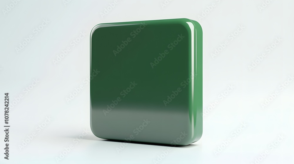Poster blank mobile application icon, button - green square with round corners. 3d rendering, white backgro