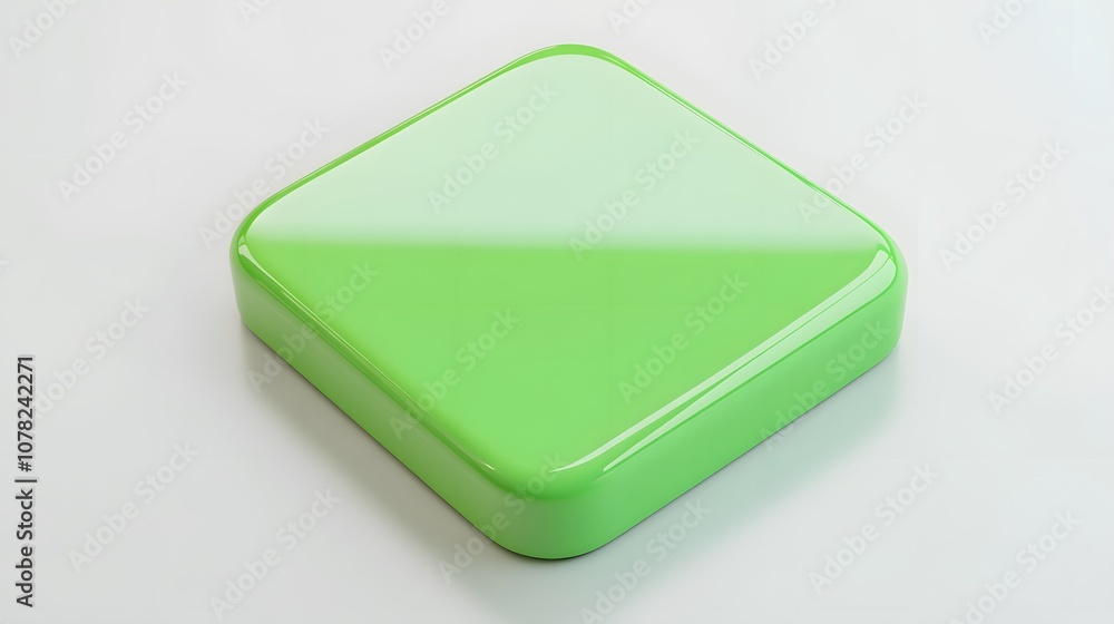 Poster blank mobile application icon, button - green square with round corners. 3d rendering, white backgro