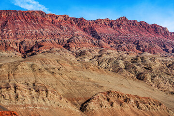 The Flaming Mountains in Turpan, western China. The silk road.