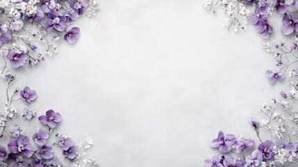 Purple Flowers Frame on White Background