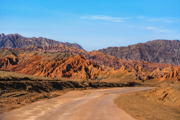The Flaming Mountains in Turpan, western China. The silk road.