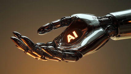 Futuristic Robot Hand Holding AI Logo: A Glimpse of Advanced Technology