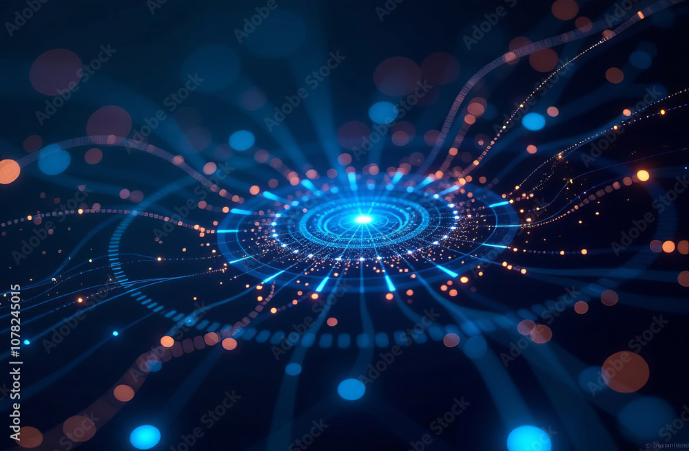 Fototapete Digital background, tech processes, neural networks, artificial intelligence, data transfer and encryption, digital archives, sound and graphic presentations.