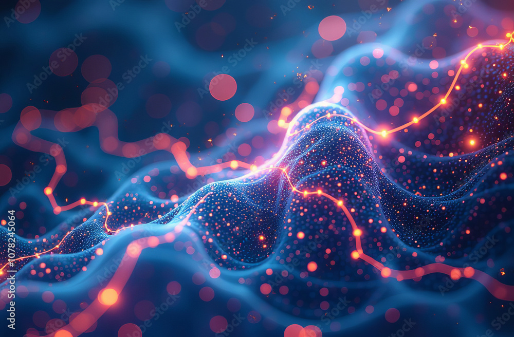 Poster digital background, tech processes, neural networks, artificial intelligence, data transfer and encr
