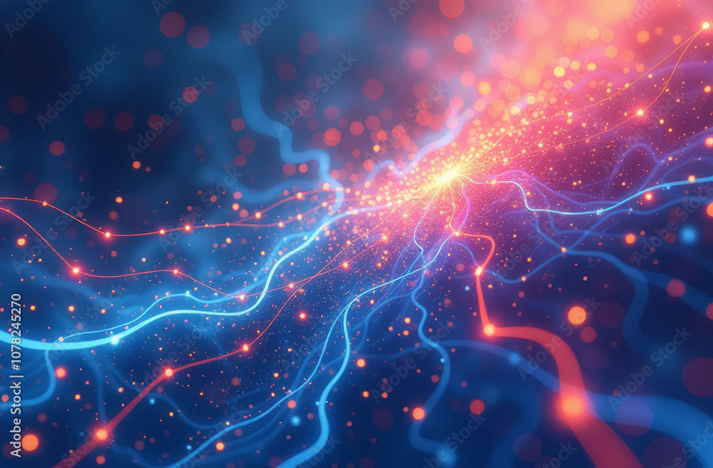 Poster digital background, tech processes, neural networks, artificial intelligence, data transfer and encr