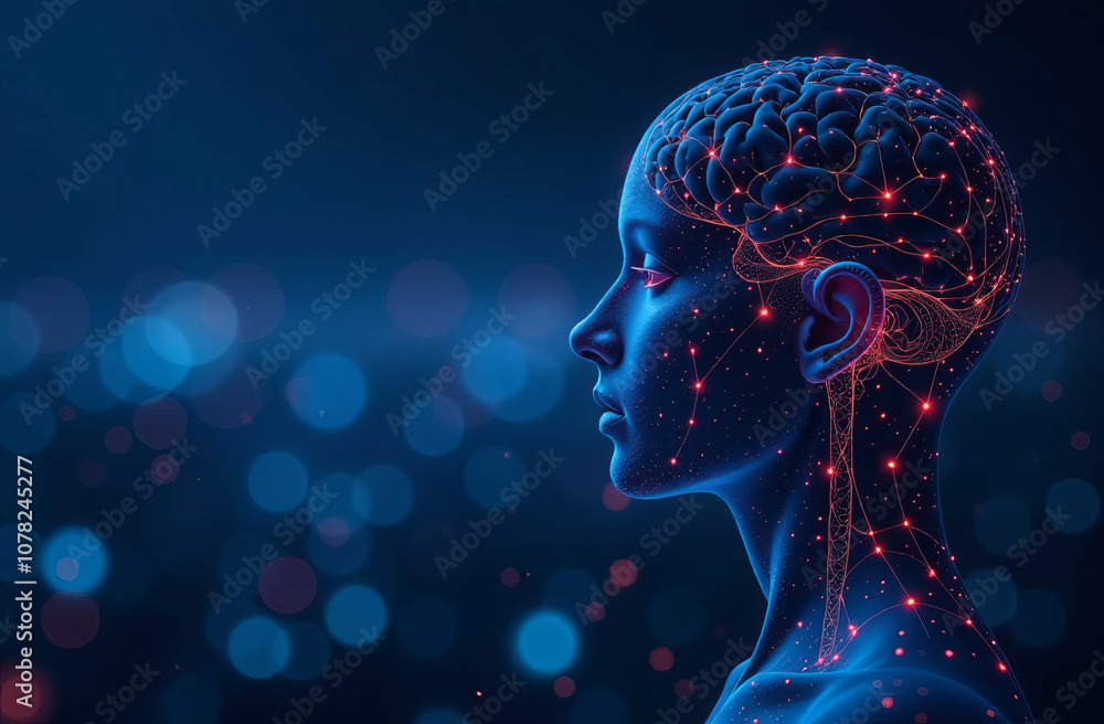 Poster digital background, tech processes, neural networks, artificial intelligence, data transfer and encr