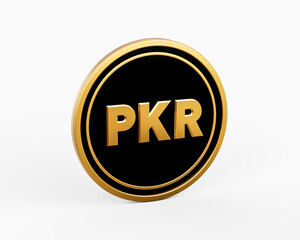 Shiny Golden And Black Rounded Pakistani Rupee PKR Coin Isolated On White Background 3d Illustration