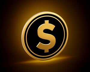 Golden And Black Rounded United States Dollar Coin On Shiny Golden Glow Background 3d Illustration