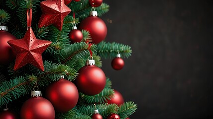 Christmas Tree with Red Balls and Stars