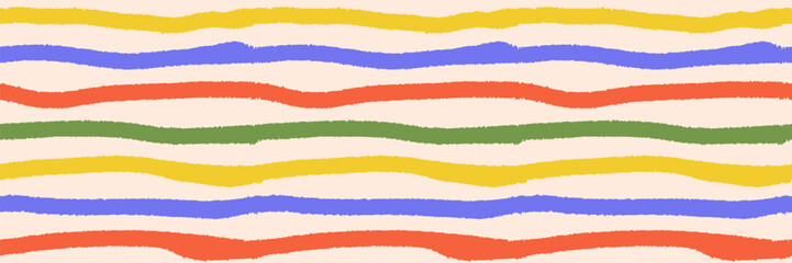 Abstract seamless pattern, colorful hand drawn textural line, stripe. Trendy vector design, simple and playful doodle wallpaper print