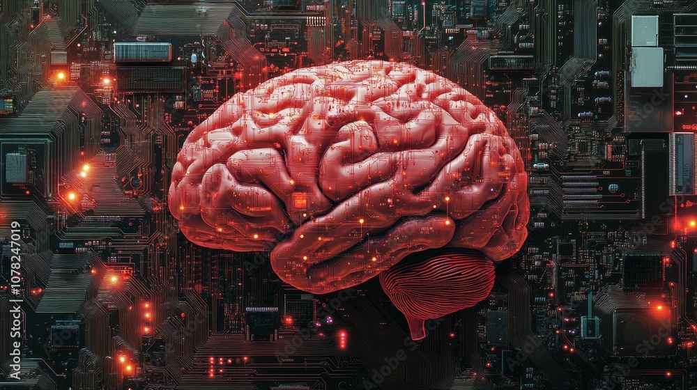 Poster artificial intelligence concept with brain on
