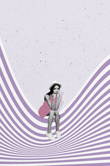 Composite trend artwork sketch image collage of miniature young lady sad bad mood depressed stress...
