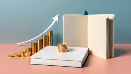 Illustration of a financial graph showing growth with coins and an open book symbolizing the connection between knowledge and investment success in personal finance management strategies