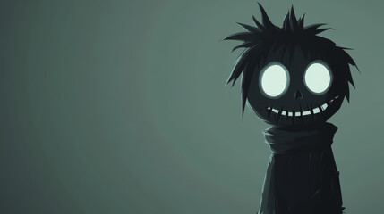 A creepy looking cartoon character with a scarf around its neck