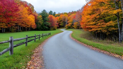 Obraz premium Autumn Road Winding Through Forested Hills