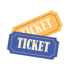 Flat vector illustration set of color cinema tickets, tickets for movie premiere, film festival, theater, show, concert, performance concept.