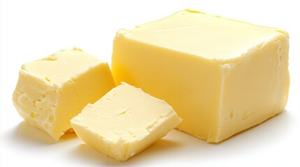 Fresh Blocks of Butter on a Clean White Background